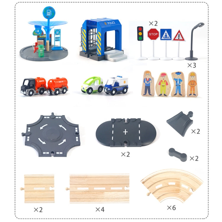 Ensemble de jeu multifonctionnel en bois avec piste routière pour poste de police, blocs de construction à assembler pour bébé, jouets éducatifs pour la petite enfance, ensemble de jeu avec piste routière pour poste de police