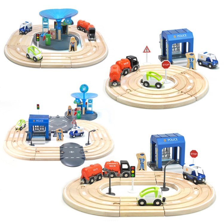 Ensemble de jeu multifonctionnel en bois avec piste routière pour poste de police, blocs de construction à assembler pour bébé, jouets éducatifs pour la petite enfance, ensemble de jeu avec piste routière pour poste de police
