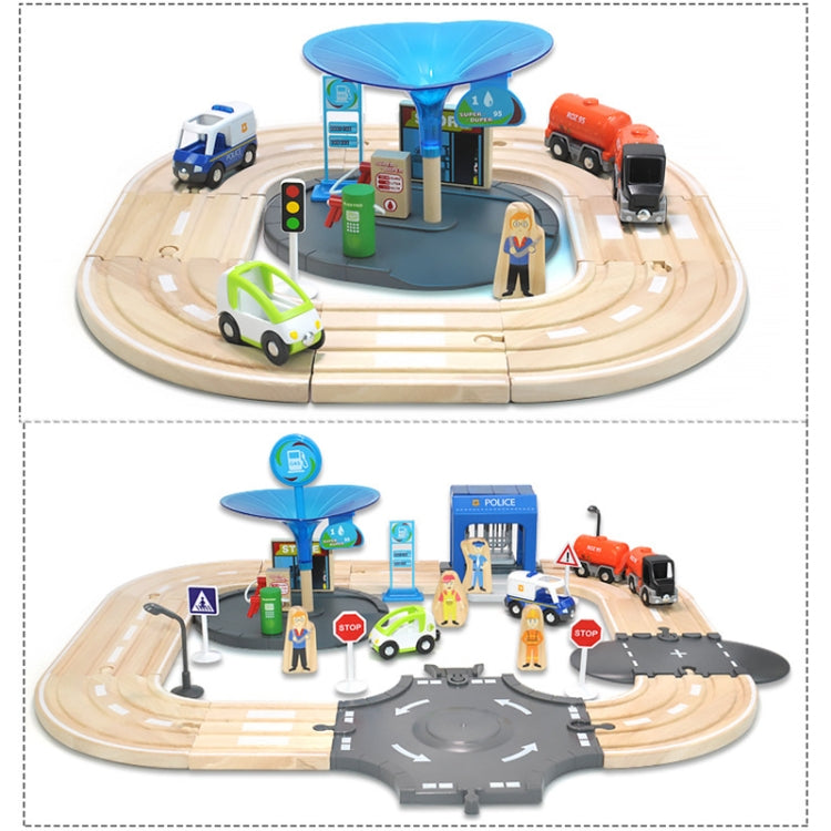 Ensemble de jeu multifonctionnel en bois avec piste routière pour poste de police, blocs de construction à assembler pour bébé, jouets éducatifs pour la petite enfance, ensemble de jeu avec piste routière pour poste de police