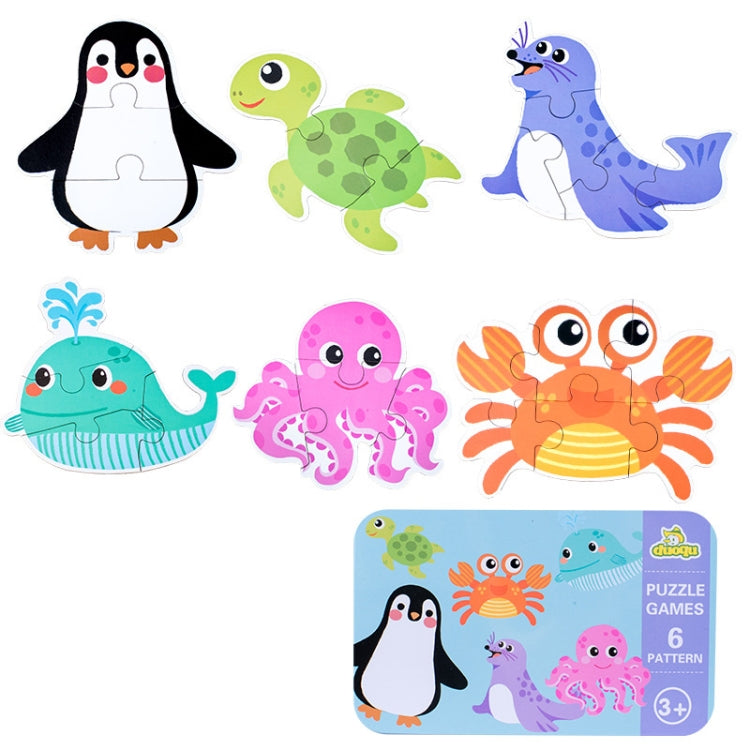 DUOQU Children Early Education Picture Puzzle Toy Box Set, Ocean Animal, Dinosaur, Wild Animal, Livestock  Animal, Transportation