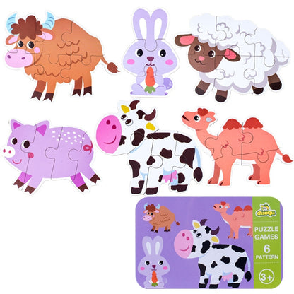 DUOQU Children Early Education Picture Puzzle Toy Box Set, Ocean Animal, Dinosaur, Wild Animal, Livestock  Animal, Transportation