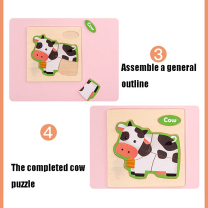 10 PCS Children Educational Animal Three-Dimensional Wooden Puzzle Toy, Panda, Tortoise, Police Car, Train, Fire Truck, Big Truck, Steamship, Owl, Cows, Rocket, Hot Air Balloon, Lion, Tiger, Elephant, Sea Lion, Crab, Aircraft, Pony, Goldfish, Bear