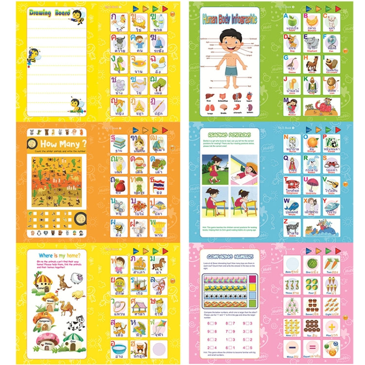 Livre numérique d'apprentissage anglais thaï, Puzzle, Livre audio électrique pour enfants, Orange, Vert