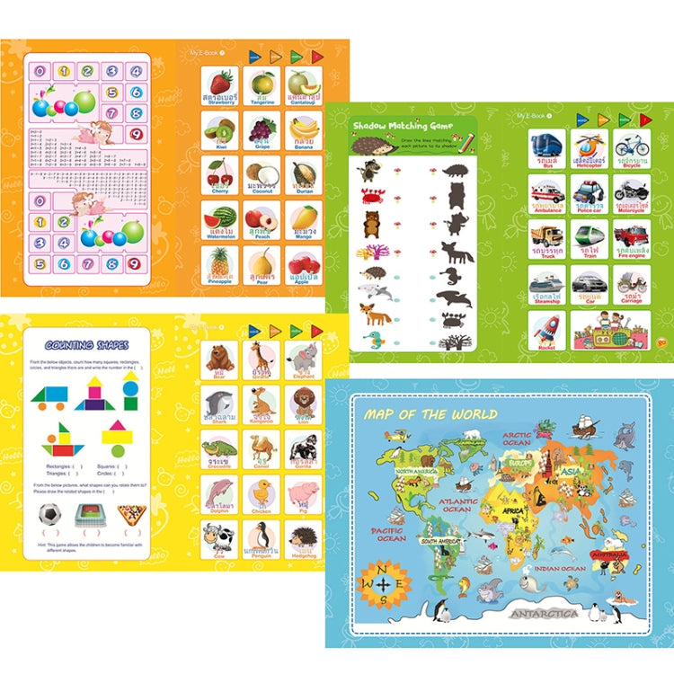 Livre numérique d'apprentissage anglais thaï, Puzzle, Livre audio électrique pour enfants, Orange, Vert