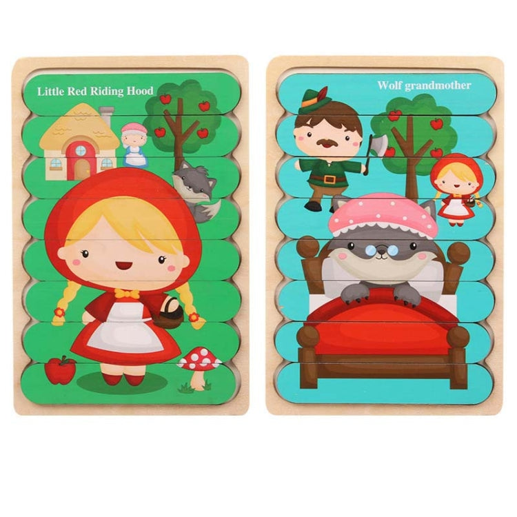 QBT01 Children Double-Sided Wooden Puzzle Bar Puzzle Toy, Excavator + Police Car, Airplane + Rocket, Mud Tanker + Truck, School Bus + Ship, Pig (Yellow) + Pig (Green), Big Gray Wolf + Pig (Pink), Little Red Riding Hood + Big Big Wolf, Crow + Bee       ...