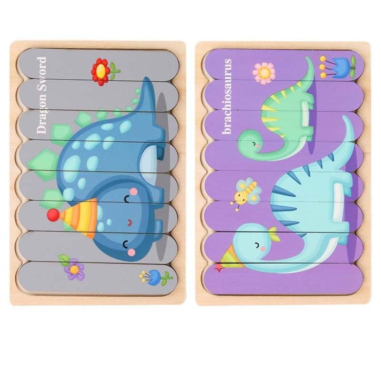 QBT01 Children Double-Sided Wooden Puzzle Bar Puzzle Toy, Excavator + Police Car, Airplane + Rocket, Mud Tanker + Truck, School Bus + Ship, Pig (Yellow) + Pig (Green), Big Gray Wolf + Pig (Pink), Little Red Riding Hood + Big Big Wolf, Crow + Bee       ...