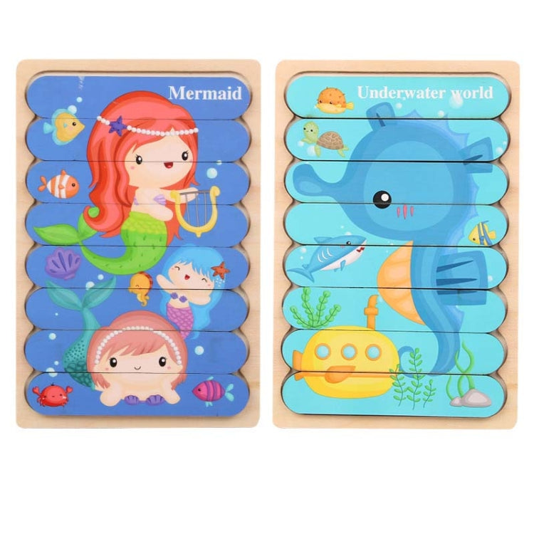 QBT01 Children Double-Sided Wooden Puzzle Bar Puzzle Toy, Excavator + Police Car, Airplane + Rocket, Mud Tanker + Truck, School Bus + Ship, Pig (Yellow) + Pig (Green), Big Gray Wolf + Pig (Pink), Little Red Riding Hood + Big Big Wolf, Crow + Bee       ...