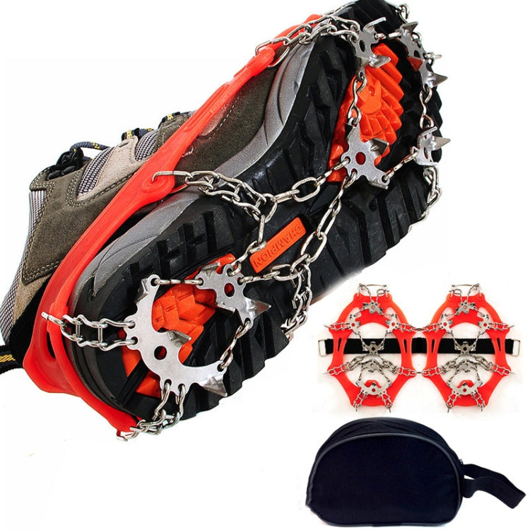 Crampons d'extérieur 18 dents en acier inoxydable 430, pointes antidérapantes pour chaussures de randonnée sur neige，Taille :, 18 dents M (Orange), 18 dents L (Noir)