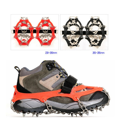 Crampons d'extérieur 18 dents en acier inoxydable 430, pointes antidérapantes pour chaussures de randonnée sur neige，Taille :, 18 dents M (Orange), 18 dents L (Noir)