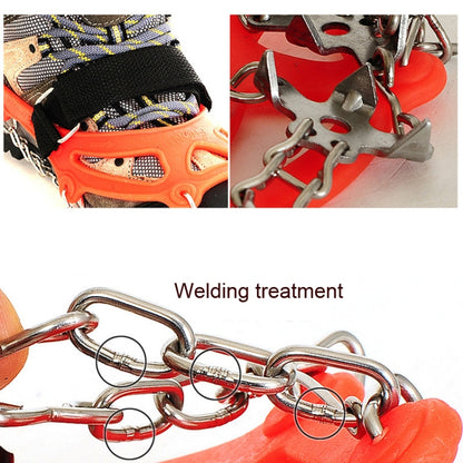 Crampons d'extérieur 18 dents en acier inoxydable 430, pointes antidérapantes pour chaussures de randonnée sur neige，Taille :, 18 dents M (Orange), 18 dents L (Noir)