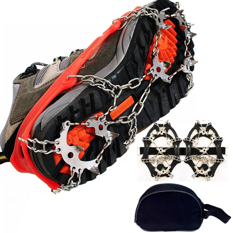 Crampons d'extérieur 18 dents en acier inoxydable 430, pointes antidérapantes pour chaussures de randonnée sur neige，Taille :, 18 dents M (Orange), 18 dents L (Noir)