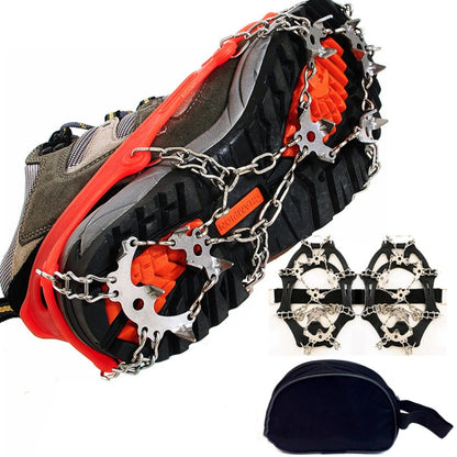 Crampons d'extérieur 18 dents en acier inoxydable 430, pointes antidérapantes pour chaussures de randonnée sur neige，Taille :, 18 dents M (Orange), 18 dents L (Noir)