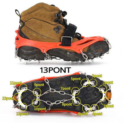 13 Zähne Outdoor Edelstahl-Bergsteiger-Kletter-Steigeisen Trekking Anti-Rutsch-Schuhüberzüge, Größe:, 13 Zähne M（Orange）