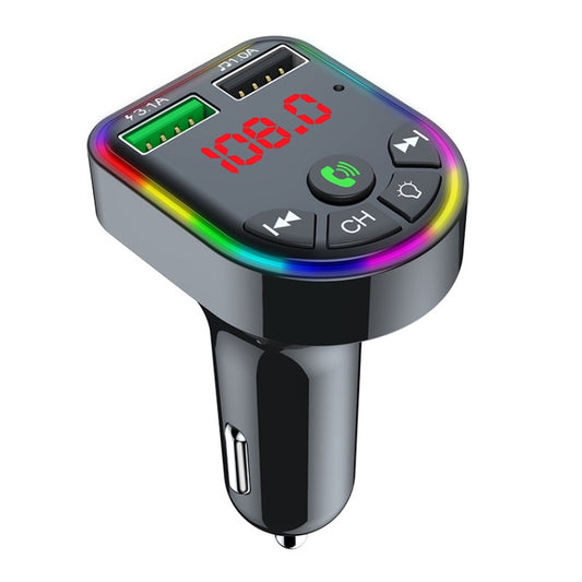 Transmetteur FM Bluetooth F5 pour voiture, lecteur de musique MP3 mains libres avec lumière d'ambiance colorée, F5