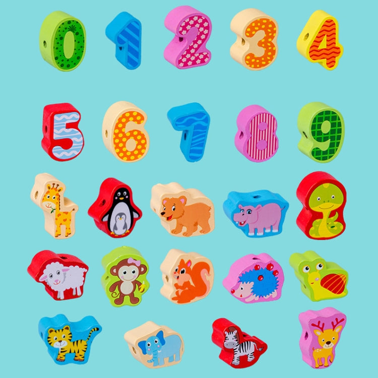 Children Stringing Threading Toys Early Education Cognitive Wooden Beads, 60 PCS / Set Number+Animal, 100 PCS / Set Letter+Traffic