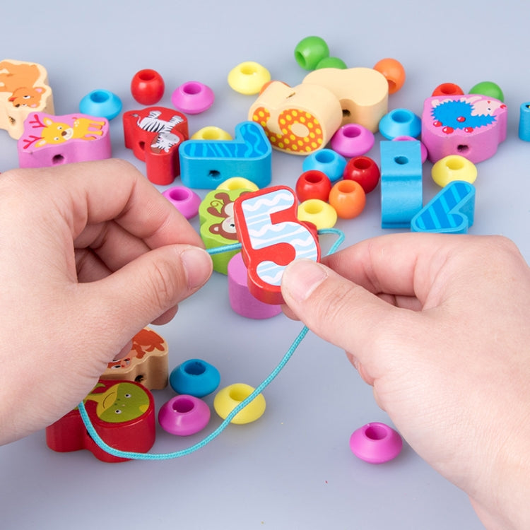 Children Stringing Threading Toys Early Education Cognitive Wooden Beads, 60 PCS / Set Number+Animal, 100 PCS / Set Letter+Traffic