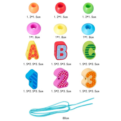 Children Stringing Threading Toys Early Education Cognitive Wooden Beads, 60 PCS / Set Number+Animal, 100 PCS / Set Letter+Traffic
