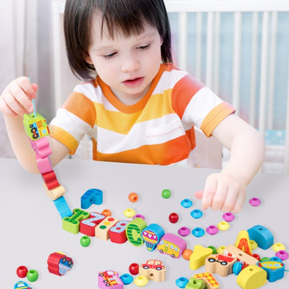 Children Stringing Threading Toys Early Education Cognitive Wooden Beads, 60 PCS / Set Number+Animal, 100 PCS / Set Letter+Traffic