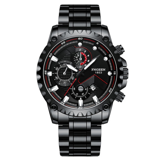 FNGEEN 5055 Men Waterproof Sports Fashion Stainless Steel Watch, Black Steel Black Surface, White Steel Black Surface, White Steel White Surface, Black Leather Black Steel Black Surface, Black Leather White Steel Black Surface                          ...
