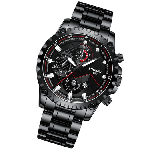 Montre homme FNGEEN 5055 étanche, sport et mode, en acier inoxydable, acier noir, acier blanc, acier blanc, cuir noir, acier noir, acier blanc, cuir noir...