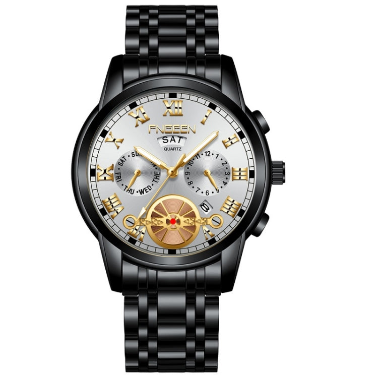 FNGEEN 4001 Men Non-Mechanical Watch Multi-Function Quartz Watch, Gold Blue Surface, Gold White Surface, White Steel Blue Surface, White Steel White Surface, Brown Leather Gold Blue Surface, Brown leather Gold White Surface                             ...