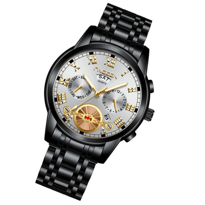FNGEEN 4001 Men Non-Mechanical Watch Multi-Function Quartz Watch, Gold Blue Surface, Gold White Surface, White Steel Blue Surface, White Steel White Surface, Brown Leather Gold Blue Surface, Brown leather Gold White Surface                             ...
