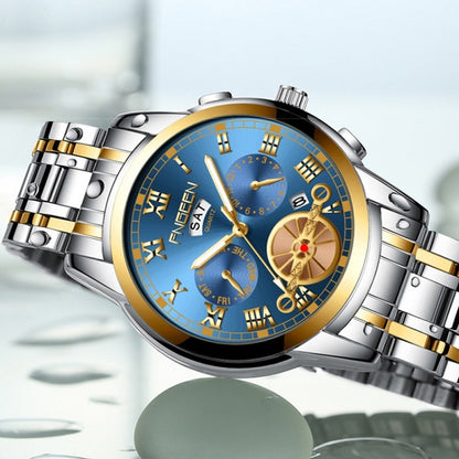 FNGEEN 4001 Men Non-Mechanical Watch Multi-Function Quartz Watch, Gold Blue Surface, Gold White Surface, White Steel Blue Surface, White Steel White Surface, Brown Leather Gold Blue Surface, Brown leather Gold White Surface                             ...