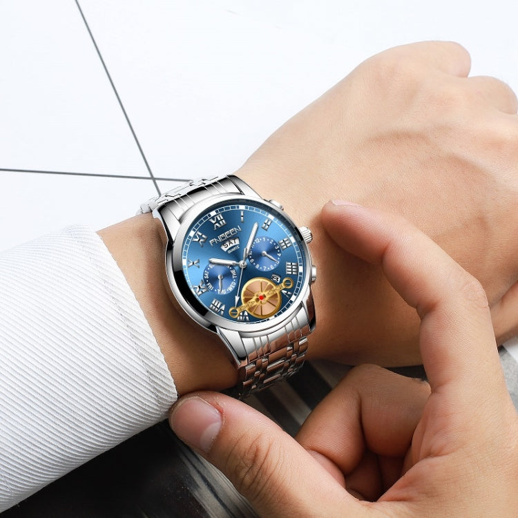 FNGEEN 4001 Men Non-Mechanical Watch Multi-Function Quartz Watch, Gold Blue Surface, Gold White Surface, White Steel Blue Surface, White Steel White Surface, Brown Leather Gold Blue Surface, Brown leather Gold White Surface                             ...