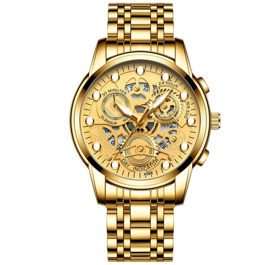 FNGEEN 4088 Men Hollow Quartz Watch Student Waterproof Luminous Watch, Full Gold Gold Surface, Full Gold Black Surface, Black Steel Black Surface White Nails, Black Steel Black Surface Gold Nails, Gold And Gold Surface, Gold Black Surface