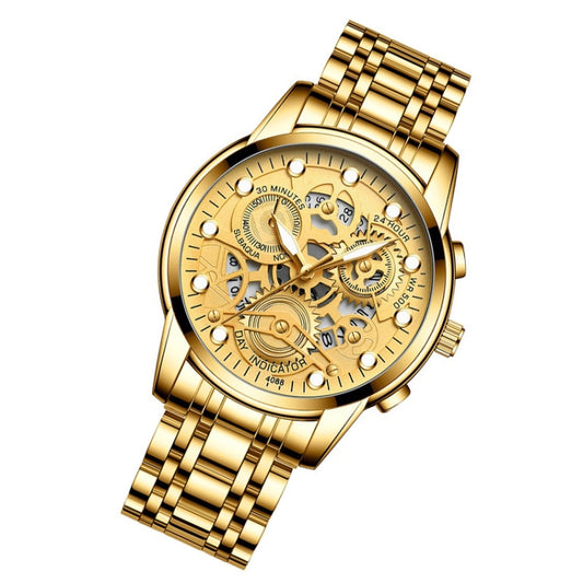 Montre à quartz creuse pour homme FNGEEN 4088, étanche et lumineuse, idéale pour les étudiants. Disponible en finitions or, or et noir, acier noir et noir avec clous blancs, acier noir et noir avec clous dorés, or et finitions dorées, or et finitions noires…