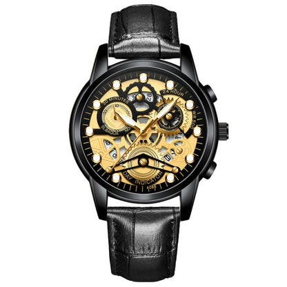FNGEEN 4088 Men Hollow Quartz Watch Student Waterproof Luminous Watch, Full Gold Gold Surface, Full Gold Black Surface, Black Steel Black Surface White Nails, Black Steel Black Surface Gold Nails, Gold And Gold Surface, Gold Black Surface              ...