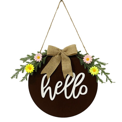 Décorations de Pâques Couronne de Pâques Accessoires de Photographie Couronne à Suspendre, Marron Bonjour, Tableau Blanc Lettres Noires Panneau de Bienvenue, Panneau en Bois de Bienvenue Bleu Foncé, Lapin de Pâques Bleu Foncé