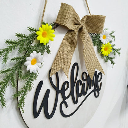Décorations de Pâques Couronne de Pâques Accessoires de Photographie Couronne à Suspendre, Marron Bonjour, Tableau Blanc Lettres Noires Panneau de Bienvenue, Panneau en Bois de Bienvenue Bleu Foncé, Lapin de Pâques Bleu Foncé