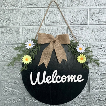 Décorations de Pâques Couronne de Pâques Accessoires de Photographie Couronne à Suspendre, Marron Bonjour, Tableau Blanc Lettres Noires Panneau de Bienvenue, Panneau en Bois de Bienvenue Bleu Foncé, Lapin de Pâques Bleu Foncé
