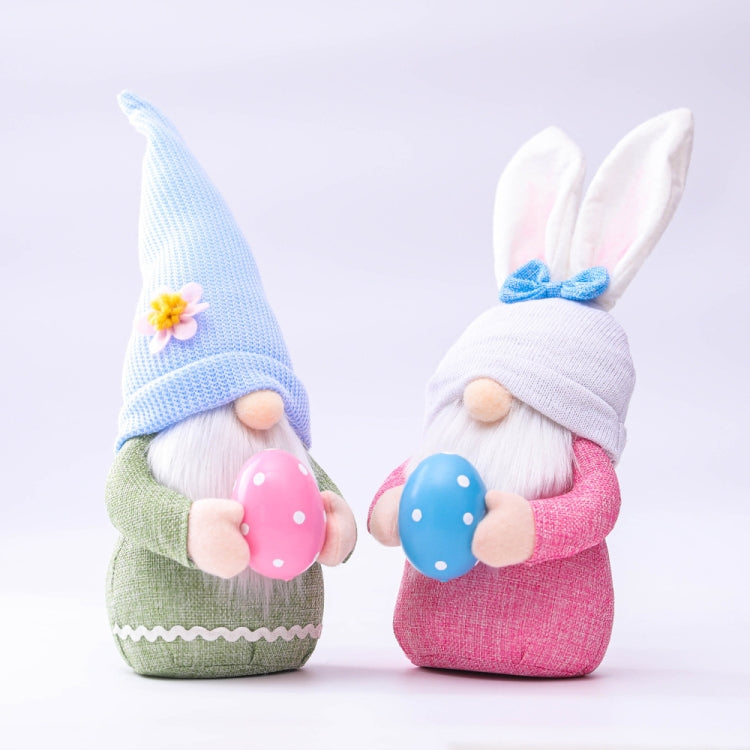 2 PCS Easter Pink Ears Plaid Bunny Dwarf Doll Elf Doll Ornaments Home Decoration Products, Faceless Men, Bunny