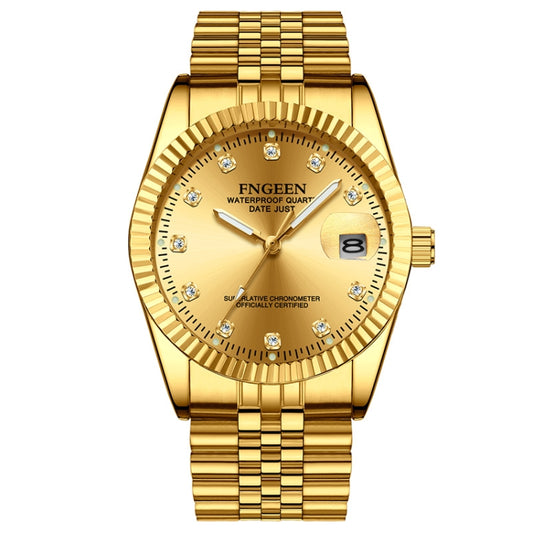 Montre homme FNGEEN 7008, cadran diamant, montre couple, entièrement dorée, entièrement dorée noire, entièrement dorée blanche, dorée, or noir, or blanc, bracelet en cuir marron, entièrement dorée...