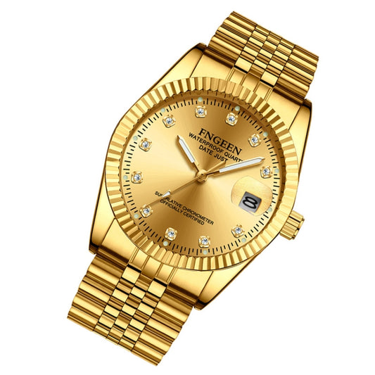 Montre homme FNGEEN 7008, cadran diamant, montre couple, entièrement dorée, entièrement dorée noire, entièrement dorée blanche, dorée, or noir, or blanc, bracelet en cuir marron, entièrement dorée...