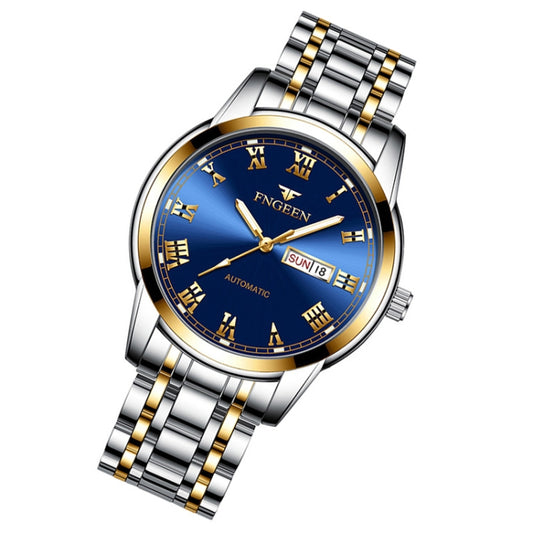 Montre de sport pour homme FNGEEN 4002, cadran à chiffres romains, style étudiant, à quartz lumineux, avec cadran bicolore or et bleu, or et noir, or et blanc, acier blanc et bleu, acier blanc et noir, bracelet en cuir marron et cadran or et bleu…