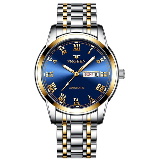 Montre de sport pour homme FNGEEN 4002, cadran à chiffres romains, style étudiant, à quartz lumineux, avec cadran bicolore or et bleu, or et noir, or et blanc, acier blanc et bleu, acier blanc et noir, bracelet en cuir marron et cadran or et bleu…