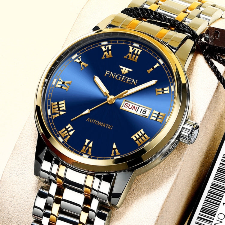 FNGEEN 4002 Herren Sportuhr mit römischem Zifferblatt Studenten Leuchtende Quarzuhr, Gold-Blau, Gold-Schwarz, Gold-Weiß, Weiß-Stahl-Blau, Weiß-Stahl-Schwarz, Braunes Leder und Gold-Blau  ...
