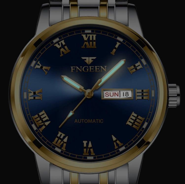 FNGEEN 4002 Herren Sportuhr mit römischem Zifferblatt Studenten Leuchtende Quarzuhr, Gold-Blau, Gold-Schwarz, Gold-Weiß, Weiß-Stahl-Blau, Weiß-Stahl-Schwarz, Braunes Leder und Gold-Blau  ...