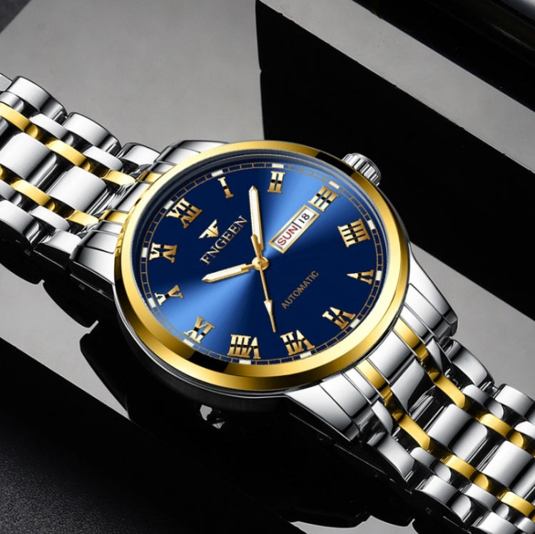 FNGEEN 4002 Herren Sportuhr mit römischem Zifferblatt Studenten Leuchtende Quarzuhr, Gold-Blau, Gold-Schwarz, Gold-Weiß, Weiß-Stahl-Blau, Weiß-Stahl-Schwarz, Braunes Leder und Gold-Blau  ...