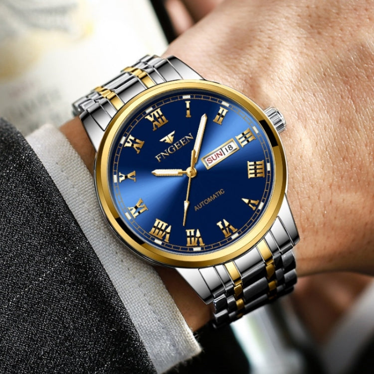 FNGEEN 4002 Herren Sportuhr mit römischem Zifferblatt Studenten Leuchtende Quarzuhr, Gold-Blau, Gold-Schwarz, Gold-Weiß, Weiß-Stahl-Blau, Weiß-Stahl-Schwarz, Braunes Leder und Gold-Blau  ...