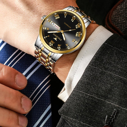 FNGEEN 4002 Herren Sportuhr mit römischem Zifferblatt Studenten Leuchtende Quarzuhr, Gold-Blau, Gold-Schwarz, Gold-Weiß, Weiß-Stahl-Blau, Weiß-Stahl-Schwarz, Braunes Leder und Gold-Blau  ...