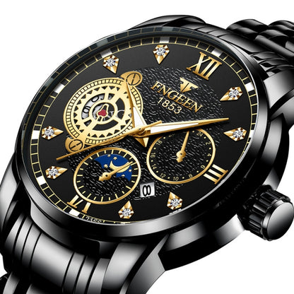 FNGEEN 2166 Men Three-eye Hollow Quartz Watch Student Sports Electronic Watch, Black Steel Black Surface Gold Nails, Between Gold Black Surface, Between Gold Blue Surface, Between Gold White Surface, White Steel White Surface, White Steel Blue Surface ...