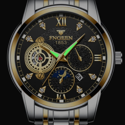 FNGEEN 2166 Men Three-eye Hollow Quartz Watch Student Sports Electronic Watch, Black Steel Black Surface Gold Nails, Between Gold Black Surface, Between Gold Blue Surface, Between Gold White Surface, White Steel White Surface, White Steel Blue Surface ...