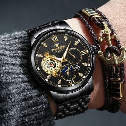 FNGEEN 2166 Men Three-eye Hollow Quartz Watch Student Sports Electronic Watch, Black Steel Black Surface Gold Nails, Between Gold Black Surface, Between Gold Blue Surface, Between Gold White Surface, White Steel White Surface, White Steel Blue Surface ...