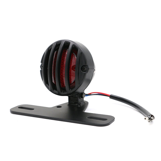 Luz trasera universal retro con luz de freno, luz trasera modificada para motocicleta, color negro y plateado.