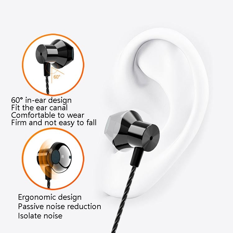 F12 Elbow Earbud Headset Wire Control With Wheat Mobile Phone Headset, 3.5mm Jack (Black)
