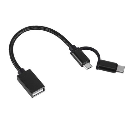 USB 3.0 Female to Micro USB + USB-C / Type-C Male Charging + Transmission OTG Nylon Braided Adapter Cable, Cable Length: 19cm, Golden, Silver, Black, Pink, Blue, Red